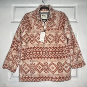 DYLAN Pink White Faux Fur Quarter Zip Pullover Sweater Size Small NWT